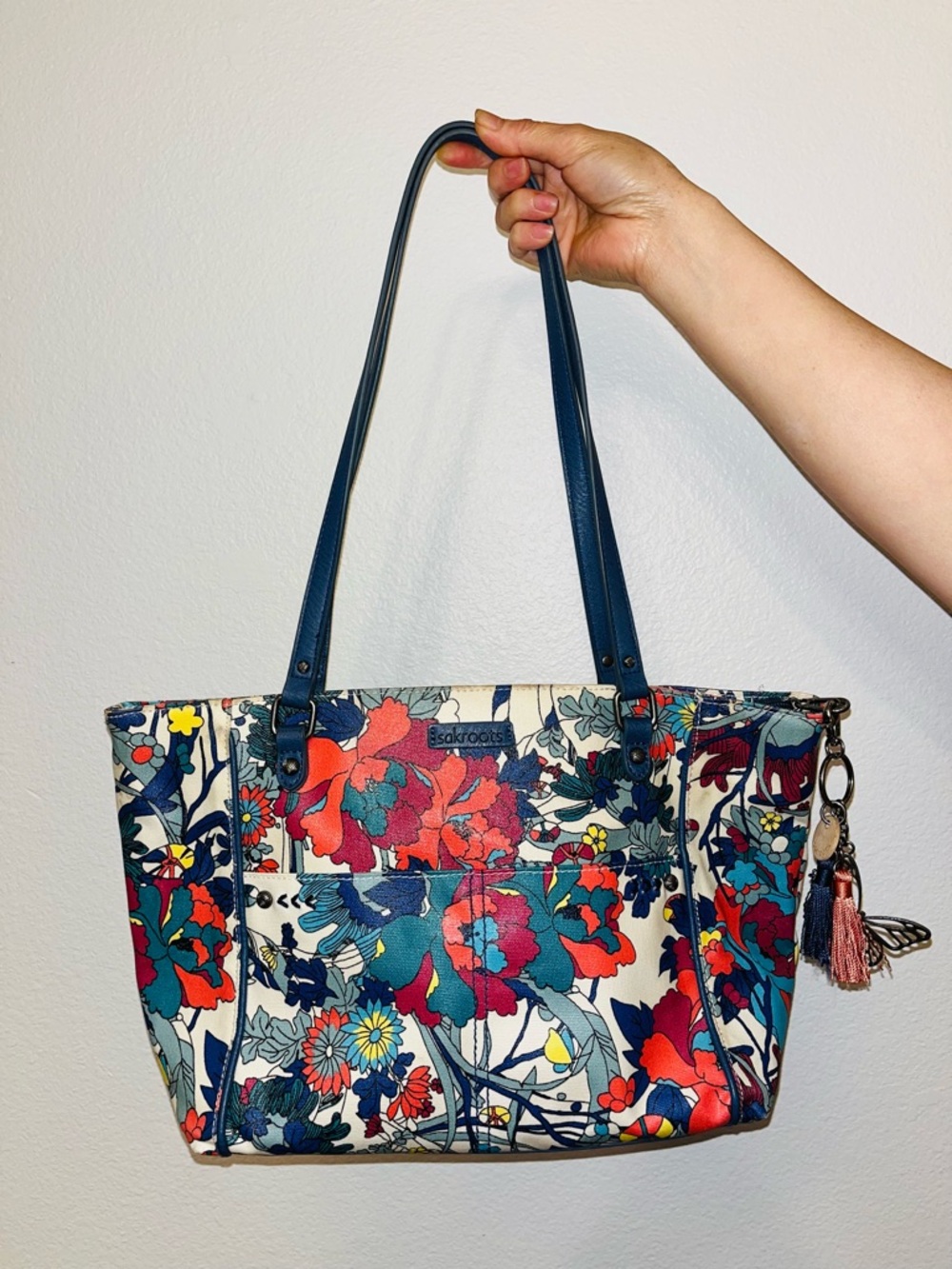 Sakroots Navy-Handled Floral Print Tote